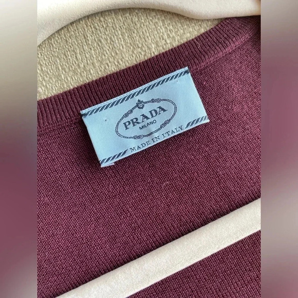 Prada Cashmere Sweater Women’s 40 Burgundy Scoop Neck Silk - Picture 3 of 9